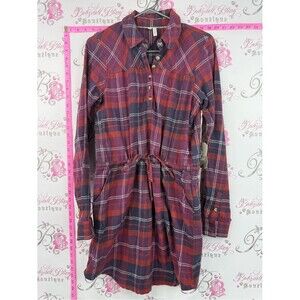 Element dress purple white Red and Navy Plaid Mini Dress tie up waist NEW